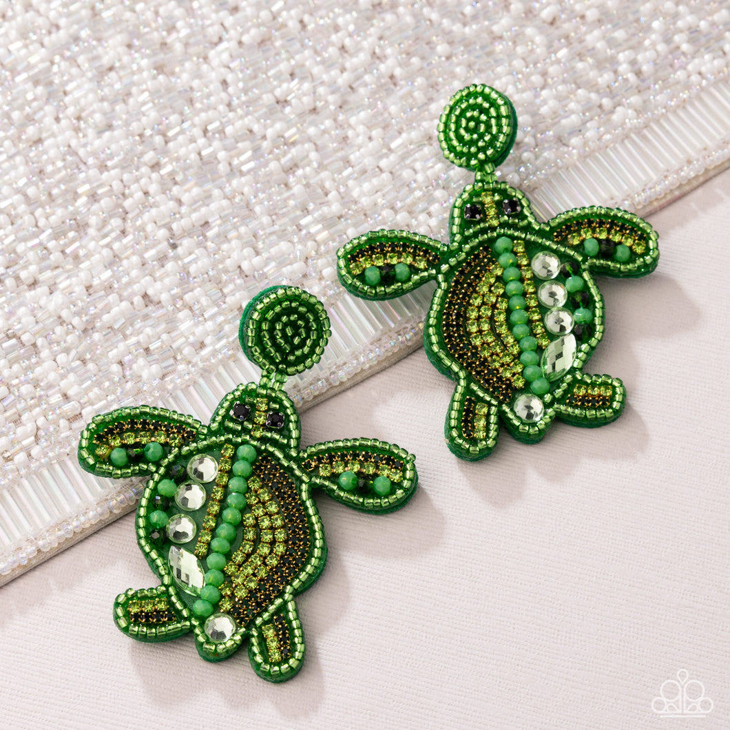 Turtle Tapestry - Green Post Earrings